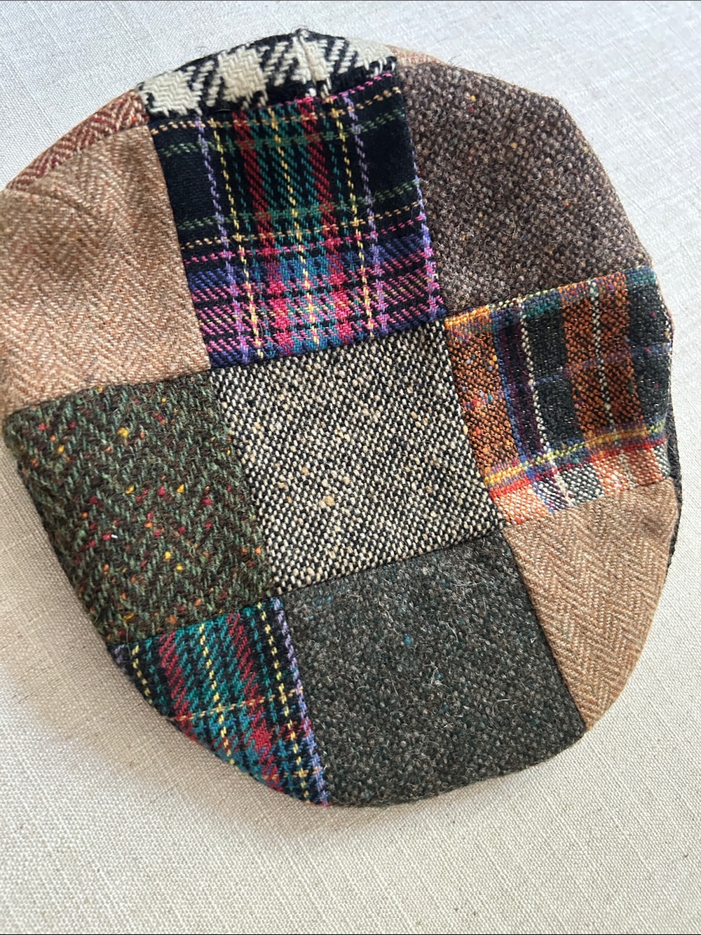 Vintage Hanna Hats Pure Wool Patchwork Cap Tweed Men's Medium Made in Ireland - Picture 11 of 11